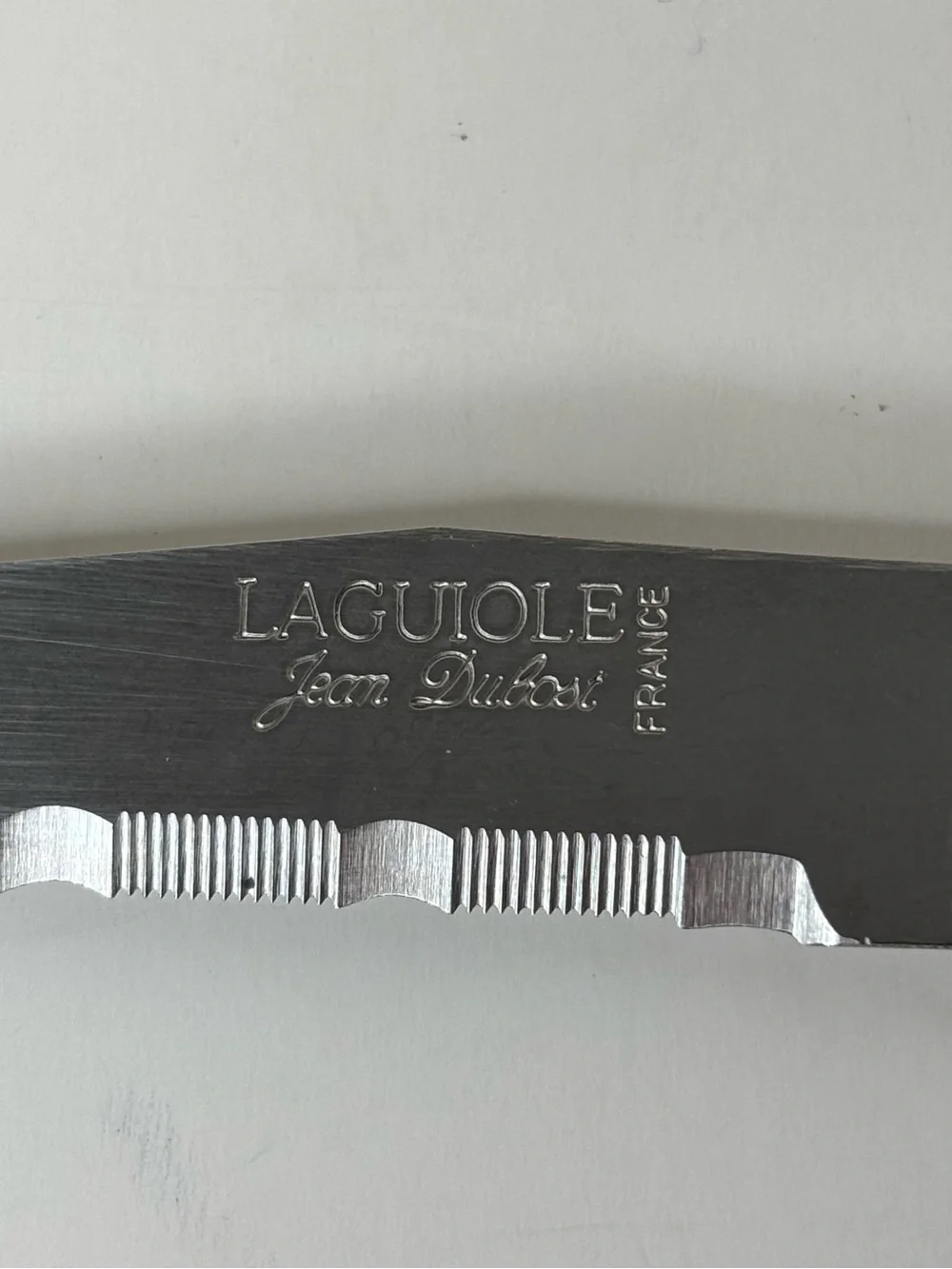 Laguiole Jean Dubost SS 6-Pc STEAK Gray KNIFE SET / Wooden Block France Used but